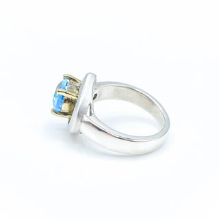 Sterling Silver Swiss Blue Topaz Ring With Gold Plated Accent Size 5.75