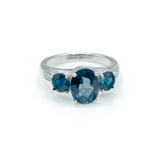 Sterling Silver London Blue Topaz Three-Stone Ring Size 7