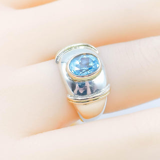 Sterling Silver Swiss Blue Topaz Ring With 18K Gold Plated Accents Size 6
