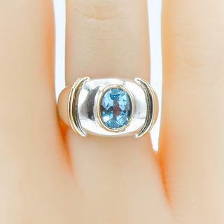 Sterling Silver Swiss Blue Topaz Ring With 18K Gold Plated Accents Size 6