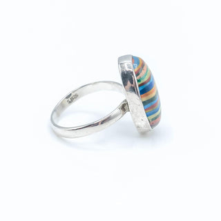 Sterling Silver Rainbow Calsilica Ring Size 9