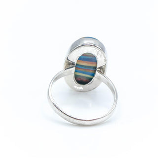 Sterling Silver Rainbow Calsilica Ring Size 9