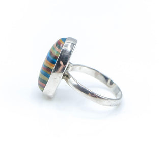 Sterling Silver Rainbow Calsilica Ring Size 9