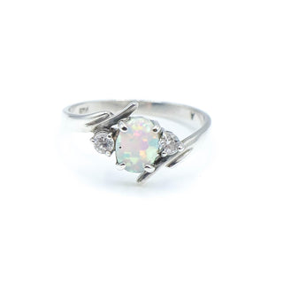 Sterling Silver Opal Three-Stone Ring Size 10