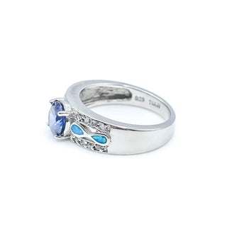 Sterling Silver Infinity Opal Ring With Cubic Zirconia Size 7