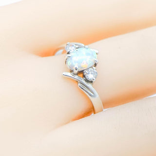 Sterling Silver Opal Three-Stone Ring Size 10