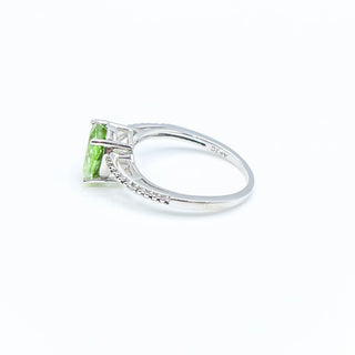 Sterling Silver Peridot Solitaire Ring Size 9.5 With Diamond Accents