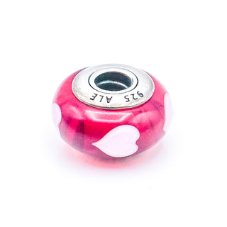 PANDORA Red With Pink Hearts Murano Glass Sterling Silver Charm