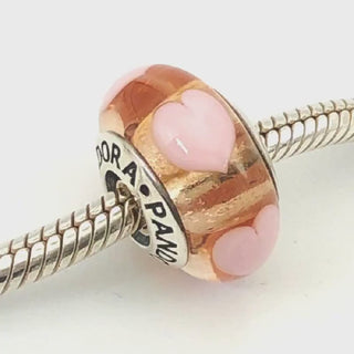 PANDORA Rose with Pink Hearts 925 ALE Sterling Silver Murano Glass Charm Bead