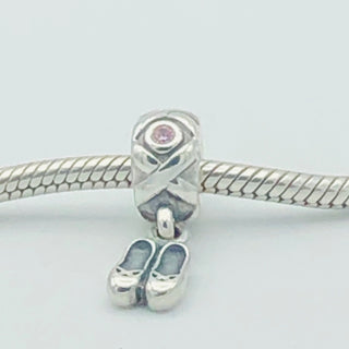 PANDORA Ballet Slippers Dangle Sterling Silver Charm Bead #790520PCZ Retired