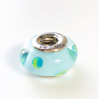 PANDORA Teal Polka Dots MURANO Glass 925 ALE Sterling Silver Charm Bead 790605 - Retired