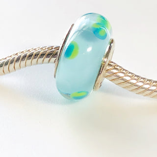 PANDORA Teal Polka Dots MURANO Glass 925 ALE Sterling Silver Charm Bead 790605 - Retired