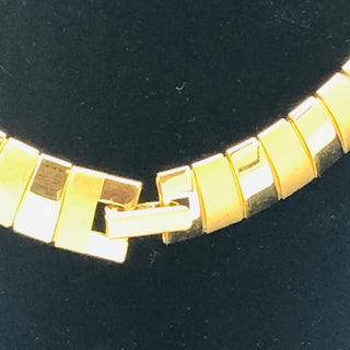 Vintage Egyptian Style Revival Gold Tone Choker NECKLACE With Shiny And Satin Gold Tone Metal Links