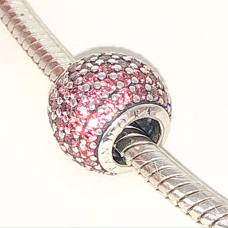 PANDORA Pink Pavé Ball Sterling Silver With Pink Cubic Zirconia CHARM Bead #791051PCZ Retired