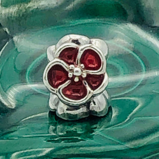 PANDORA RARE Red Poppy Sterling Silver Flower Charm 790897EN07 - Retired