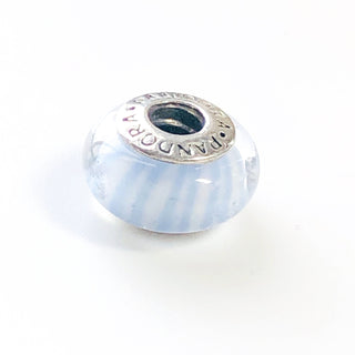 PANDORA Light Blue Candy Stripes Murano Glass & Sterling Silver Charm Bead #790684