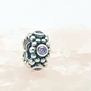 PANDORA "Her Majesty" Sterling Silver Spacer Charm Bead With Pink Cubic Zirconia