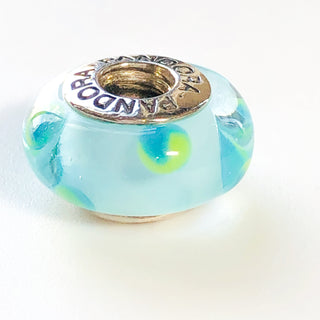 PANDORA Teal Polka Dots MURANO Glass 925 ALE Sterling Silver Charm Bead 790605 - Retired