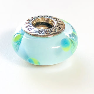 PANDORA Teal Polka Dots MURANO Glass 925 ALE Sterling Silver Charm Bead 790605 - Retired