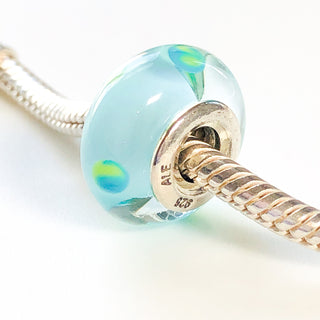 PANDORA Teal Polka Dots MURANO Glass 925 ALE Sterling Silver Charm Bead 790605 - Retired
