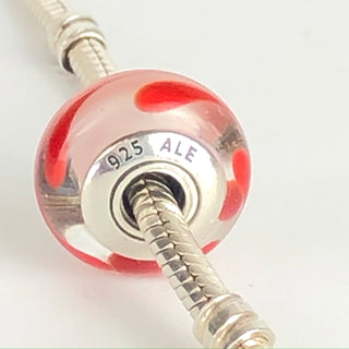 PANDORA Red Glass Swirl 925 ALE Sterling Silver Murano Glass Charm Bead 790669 - Retired
