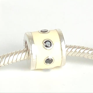 PANDORA White Roulette Sterling Silver Enamel And Black Cubic Zirconia Charm Bead 790482EN12 - Retired
