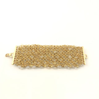 Vintage Wide Mesh Rhinestone & Bead Gold Tone Cocktail Bracelet 2 1/2&quot; wide and 7&quot; long