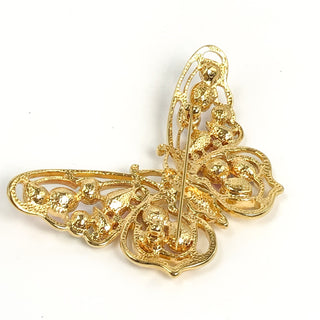 NOLAN MILLER Vintage 1970&#39;s Gold Plated Butterfly Brooch With Swarovski Crystals