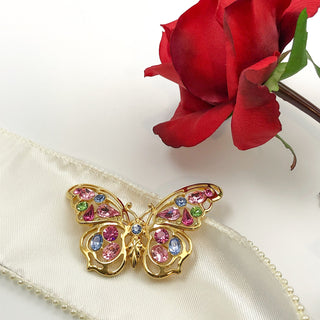 NOLAN MILLER Vintage 1970&#39;s Gold Plated Butterfly Brooch With Swarovski Crystals