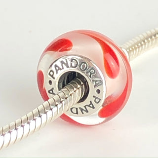 PANDORA Red Glass Swirl 925 ALE Sterling Silver Murano Glass Charm Bead 790669 - Retired
