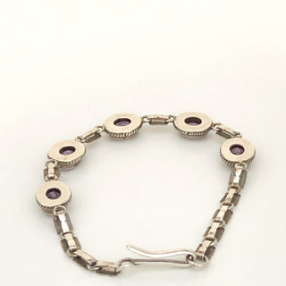Vintage Faceted Amethyst 925 Sterling Silver Bracelet 7 1/2&quot; long