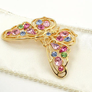 NOLAN MILLER Vintage 1970&#39;s Gold Plated Butterfly Brooch With Swarovski Crystals