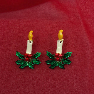 Vintage Enamel Christmas Candle Earrings
