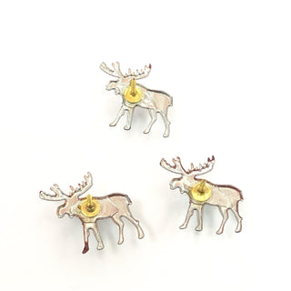 Three Little Moose Pins With Blue Flowers