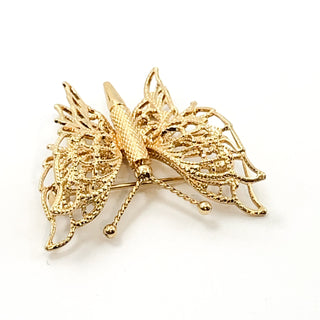 Vintage MONET Gold Tone Filigree Butterfly Brooch 3-Dimensional