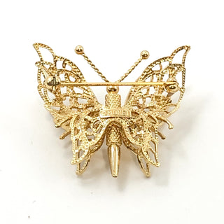 Vintage MONET Gold Tone Filigree Butterfly Brooch 3-Dimensional