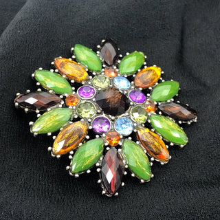 Vintage Liz Claiborne Rhinestone Brooch In Beautiful Fall Colors