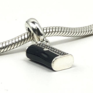 PANDORA Clutch Bag Charm S925 ALE Sterling Silver With Clear Zirconia and Black Enamel 792155CZ Retired