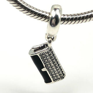 PANDORA Clutch Bag Charm S925 ALE Sterling Silver With Clear Zirconia and Black Enamel 792155CZ Retired