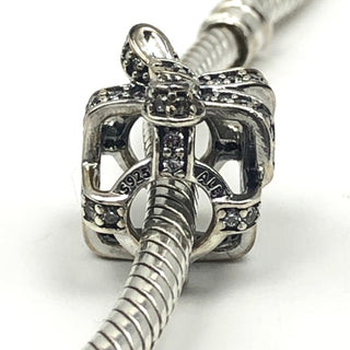 PANDORA All Wrapped Up Present Charm S925 ALE Sterling Silver With Clear Cubic Zirconia - 791766CZ Retired