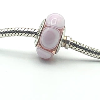 PANDORA Pink Stepping Stones Murano Glass Charm S925 ALE Sterling Silver Bead 790911 - Retired