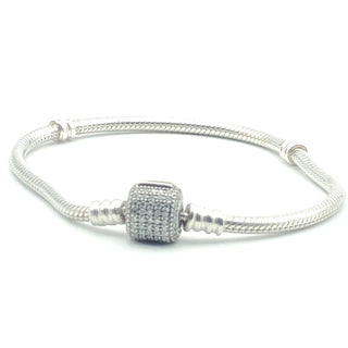 Pandora Moments Sterling Silver Sparkling Pave Clasp Snake Chain Bracelet