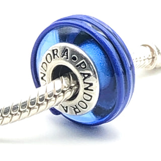 PANDORA Blue Ribbon 925 ALE Sterling Silver Charm Murano Glass Bead 790612 - Retired