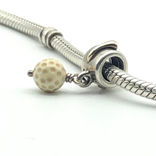 PANDORA Golf Ball Dangle Charm 925 ALE Sterling Silver With 14K Gold Tee And White Agate Golf Ball 790440AGW - Retired