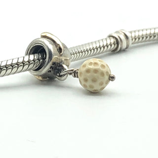 PANDORA Golf Ball Dangle Charm 925 ALE Sterling Silver With 14K Gold Tee And White Agate Golf Ball 790440AGW - Retired