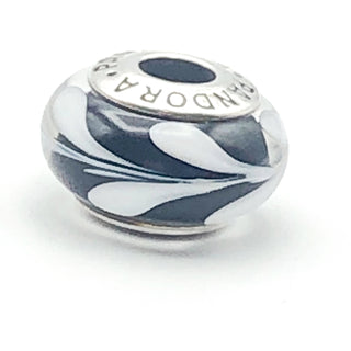 PANDORA Black And White Swirl 925 ALE Sterling Silver Charm Murano Glass Bead 790676 - Retired