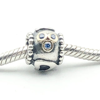 PANDORA Dad 925 ALE Sterling Silver And 14K Gold Charm Dad Bead With Blue Zirconia 790586CZB - Retired