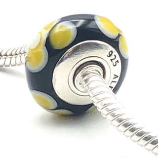 PANDORA Flowers For You Black 925 ALE Sterling Silver Charm Murano Glass Bead 790641 - Retired
