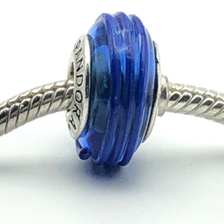PANDORA Blue Ribbon 925 ALE Sterling Silver Charm Murano Glass Bead 790612 - Retired
