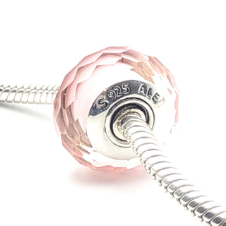 PANDORA Pink Fascinating Faceted Murano S925 ALE Sterling Silver Charm Murano Glass Bead 791068 - Retired
